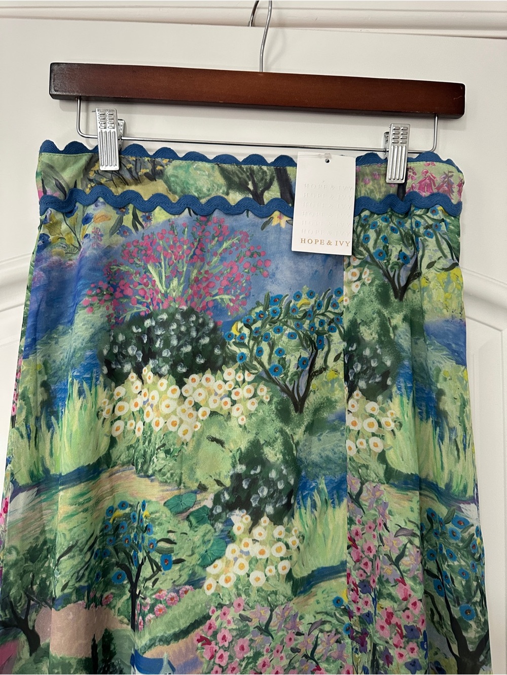 ASOS Blue and Green Floral Maxi Skirt with High Side Slit - Picture 3 of 6